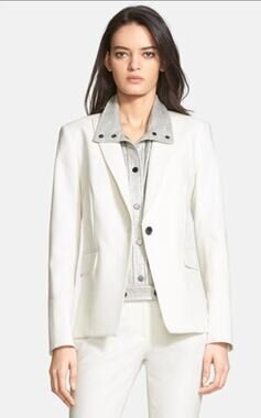 Veronica Beard Dickey Blazer Jacket Women's Size 4 White Long Sleeves Peak Lapel